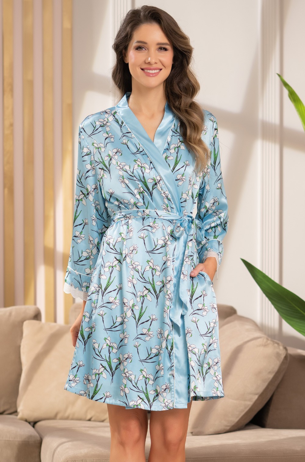 Короткий запашной халат кимоно Mia-Amore 7203 "Flora"