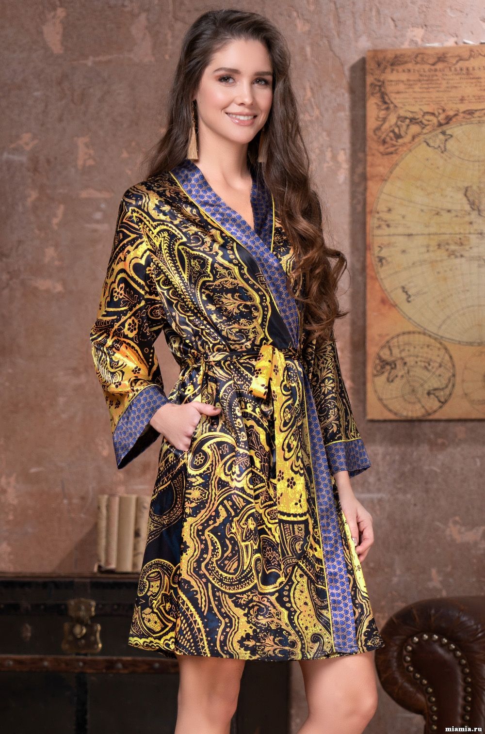 Короткий халат-кимоно Mia-Amore 3493 "Armany Gold"